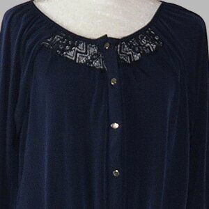 NY Collection Women's 3/4 Sleeve Button-Up Blouse Size Petite L (C427)